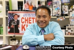 Cheth Khim, a candidate for Massachusetts' 18th Middlesex House seat, at his office on Middlesex Street. (Photo courtesy of Sun/John Love)