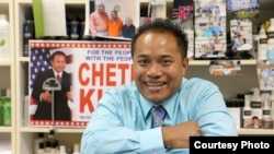 Cheth Khim, a state representative candidate for the 18th Middlesex House seat, at his office on Middlesex Street. (Photo courtesy of Sun/John Love)