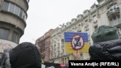 Serbia -- Anti-war rally in support of Ukraine, in Belgrade, March 6, 2022