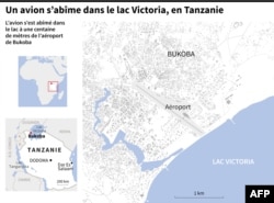 Carte de Bukoba, en Tanzanie, ville près de laquelle un avion s'est abîmé dans le lac Victoria à une centaine de mètres de l'aéroport.