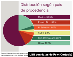 Distribución de los hispanos según país de procedencia