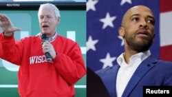 Republican U.S. Sen. Ron Johnson (left) seeks to win a third term in battleground Wisconsin against Mandela Barnes, a Democrat (right).