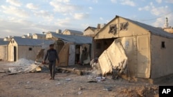 Maram camp in Idlib province, Syria, Nov. 6, 2022, after Syrian government forces shelled tent settlements housing families displaced by the country's conflict.