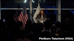 U.S. Sen. Tammy Duckworth delivers remarks after reelection at Adler Planetarium in Chicago, Illinois, Nov 8, 2022.