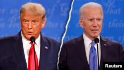 លោក Trump (ឆ្វេង) និង​លោក Biden ចូលរួម​ក្នុង​ការ​ជជែក​ដេញដោល​លើក​ចុងក្រោយ​កាល​ពី​ថ្ងៃ​សុក្រ ទី ២៣ កន្លង​ទៅ​នេះ។ 