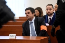 Slovak businessman Marian Kocner sits inside the courtroom at a preliminary hearing with three other defendants, on charges of ordering and carrying out the murders of investigative journalist Jan Kuciak and his fiancee Martina Kusnirova, in Pezinok, Slov