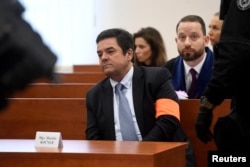 Slovak businessman Marian Kocner sits inside the courtroom at a preliminary hearing with three other defendants, on charges of ordering and carrying out the murders of investigative journalist Jan Kuciak and his fiancee Martina Kusnirova, in Pezinok, Slov