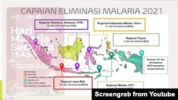 Distribusi kasus malaria di Indonesia 2021 terbanyak di Papua dengan jumlah 275.243 dari total kasus nasional 304.607. Jumat (22/4/2022) (Foto: Tangkapan Layar).