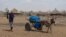 A woman uses a donkey cart to transport a barrel of water in drought affected areas in Higlo Kebele, Adadle woreda, Somali region of Ethiopia, in this undated handout photograph.