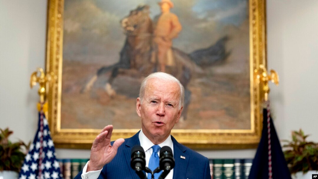 US President Joe Biden speaks about the war in Ukraine in the Roosevelt Room at the White House, April 28, 2022, in Washington.