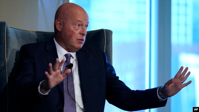 Disney CEO Bob Chapek responds during an address at the Boston College Chief Executives Club, Nov. 15, 2021, in Boston.