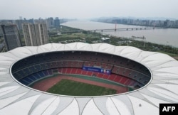 아시안게임 주경기장으로 사용할 예정인 중국 저장성 항저우 시내 항저우 올림픽 스포츠센터 스타디움.