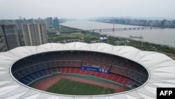This aerial photo taken on April 1, 2022, shows the Hangzhou Olympic Sports Centre Stadium, main stadium of the 19th Asian Games, in Hangzhou in China's eastern Zhejiang province.