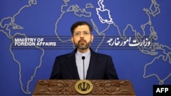 Iran's Foreign Ministry spokesman Saeed Khatibzadeh speaks to the media during a press conference in Tehran, on April 25, 2022. 