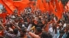 Hindus participate in a religious procession to mark the Hanuman Jayanti festival in Hyderabad, India, April 16, 2022.