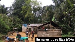 Un campement de bagyeli à proximité d’une agro-industrie d’hévéa, au village Nkongho, le 8 mars 2022. (VOA/Emmanuel Jules Ntap)