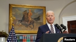 조 바이든 미국 대통령이 지난 8일 백악관에서 러시아산 에너지 수입 금지 조치를 발표하고 있다. (자료사진)