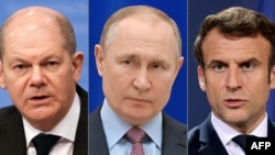 사진 왼쪽부터 올라프 숄츠 독일 총리, 블라디미르 푸틴 러시아 대통령, 에마뉘엘 마크롱 프랑스 대통령.