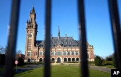 FILE - The front of the International Criminal Court in The Hague, Netherlands, March 7, 2022.