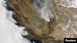 A satellite image shows an overview of wildfires at Sequoia National Park in California, Sept. 17, 2021. (Maxar Technologies)