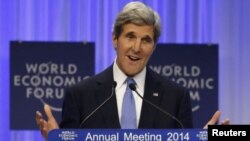 Menteri Luar Negeri AS, John Kerry menyerukan perdamaian Israel-Palestina dalam pidato di Davos, Swiss (24/1).