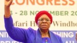Newly-elected Swapo Party vice president and presidential candidate Netumbo Nandi-Ndaitwah acknowledges ovations at the 7th Swapo Party Congress in Windhoek, Namibia, Nov. 29, 2022. (Vitalio Angula/VOA)