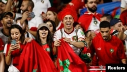 Moroccan fans at Khalifa International Stadium in Qatar, watching the third place match between against Croatia at the 2022 FIFA World Cup