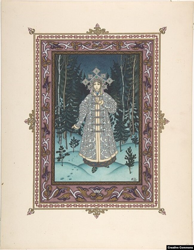 Snegurochka (The Snow Maiden) in the forest.