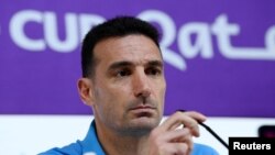 Argentina's coach Lionel Scaloni addresses media ahead of their clash against Netherlands at the 2022 FIFA World Cup