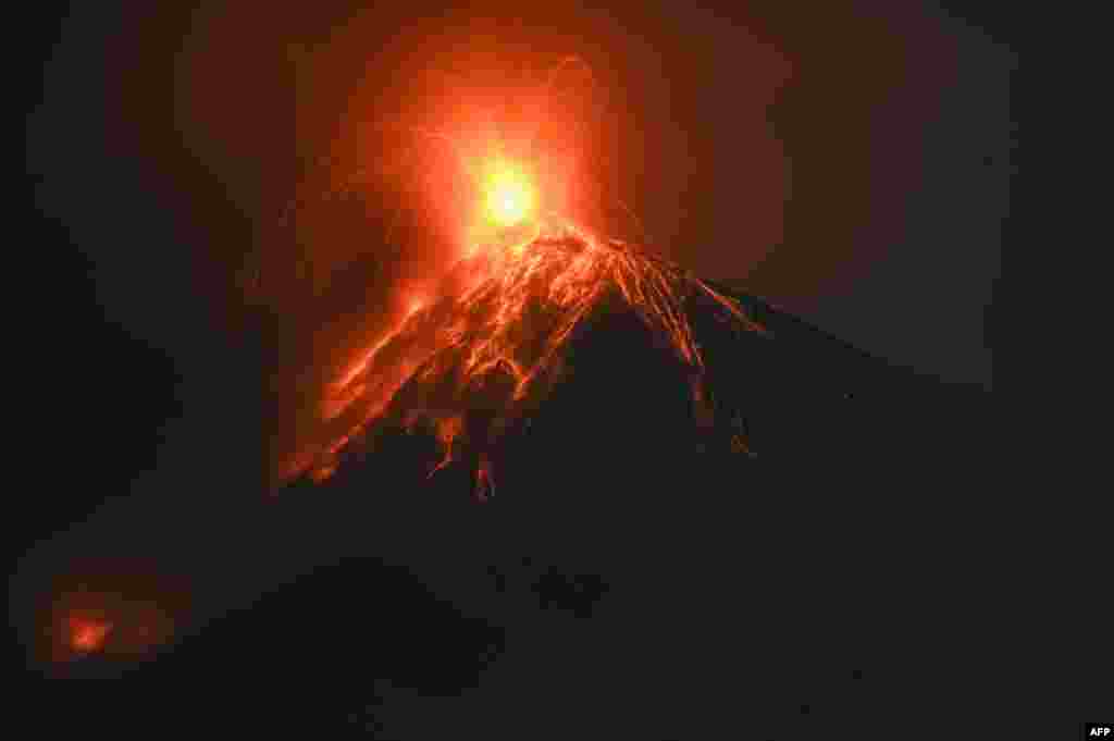 Fuego volcano, as seen from Alotenango, a municipality in Sacatepequez department, 65 kilometers southwest of Guatemala City, erupts.