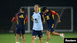 Spain's coach Luis Enrique during training ahead of their World Cup clash against Morocco,Qatar University Training Site 1, December 2, 2022