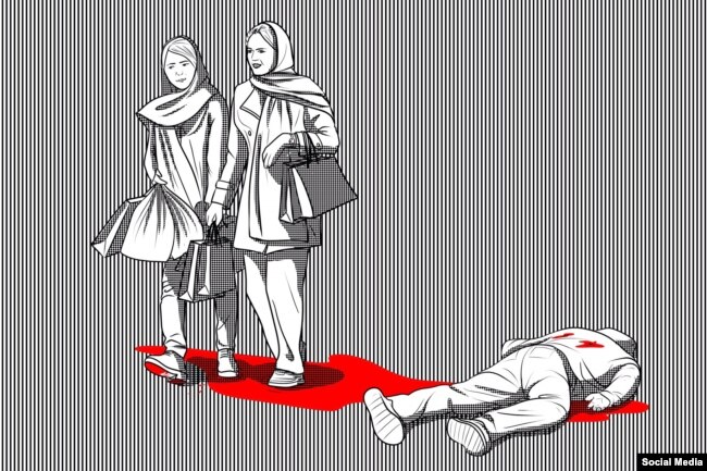 «روی خون راه رفتی»؛ هنر اعتراضی، اثر هنرمند ناشناس «قلمفرسا»