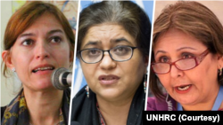 شهین سردارعلی، سارا حسین (وسط)، و ویویانا کرستیچویچ اعضای کمیته «حقیقت‌یاب اعتراضات ایران» هستند