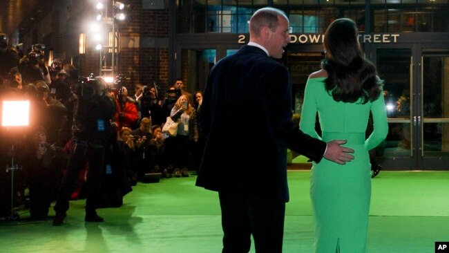 Britain's Prince William, Prince of Wales, and Catherine, Princess of Wales, attend the second annual Earthshot Prize Awards ceremony at the MGM Music Hall at Fenway, in Boston, Dec. 2, 2022.