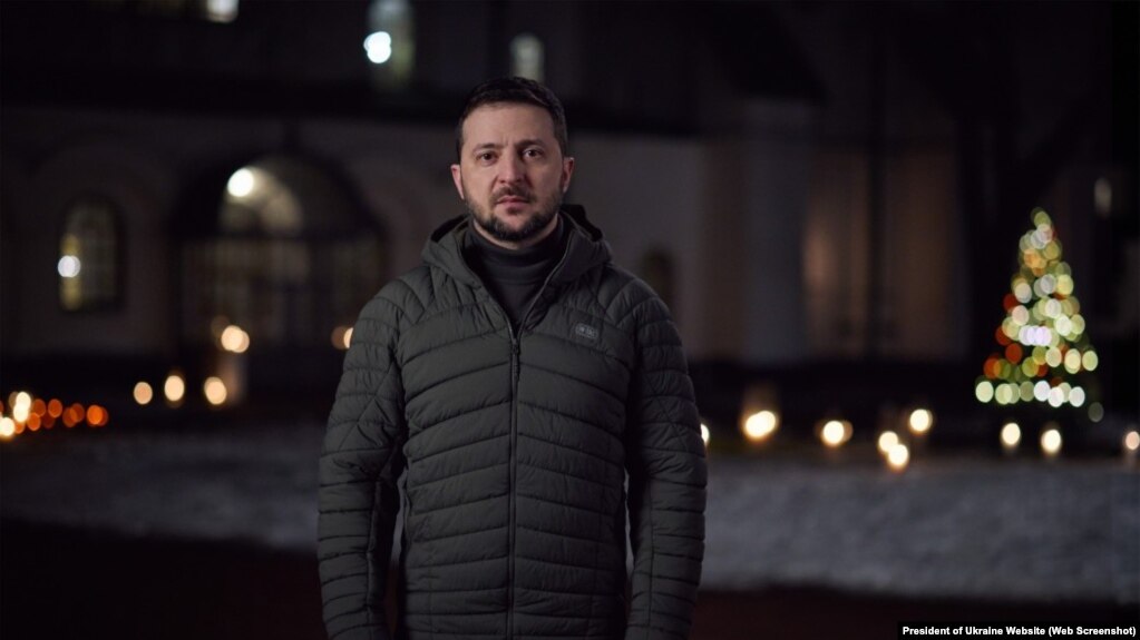 Ukraine President Volodymyr Zelenskyy in a video address to Ukrainians who celebrate Christmas in December. Most Ukrainians are Orthodox Christians and mark the occasion in early January.