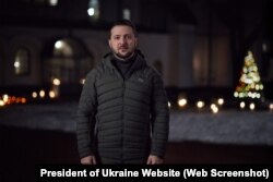 Ukraine President Volodymyr Zelenskyy in a video address to Ukrainians who celebrate Christmas in December. Most Ukrainians are Orthodox Christians and mark the occasion in early January.