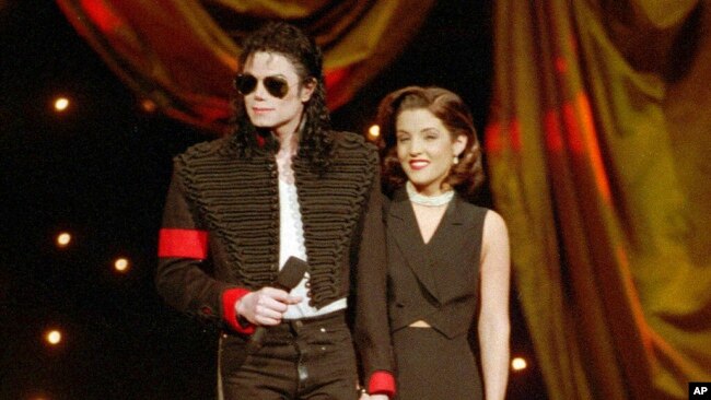 FILE - Michael Jackson and Lisa Marie Presley-Jackson are pictured at the 11th annual MTV Video Music Awards in New York, Sept. 8, 1994. Presley died Jan. 12, 2023.