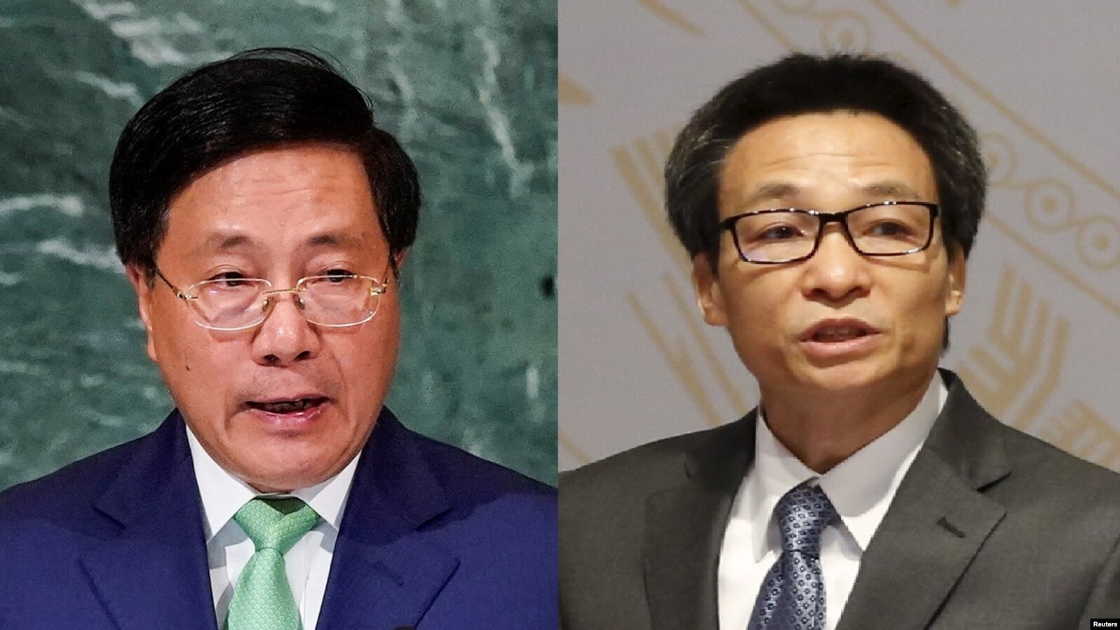 Ông Minh (phải) và ông Đam mất mọi chức vụ và phải về hưu theo quyết định của một cuộc họp “bất thường” của Ban chấp hành Trung ương Đảng mà thông cáo được truyền thông công bố rộng rãi. 