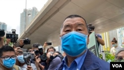 香港壹傳媒創辦人黎智英因違反租約被判監禁5年9個月，有市民質疑是政治迫害。(美國之音/湯惠芸)