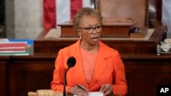 Clerk of the U.S. House of the Representatives Cheryl Johnson speaks to members in the House chamber as the House meets for the third day to elect a speaker and convene the 118th Congress in Washington, Jan. 5, 2023. 