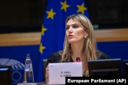 Greek politician and European Parliament Vice-President Eva Kaili speaks during the European Book Prize award ceremony in Brussels, Belgium, Dec. 7, 2022.