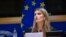 Greek politician and now-former European Parliament Vice-President Eva Kaili speaks in Brussels, Belgium, Dec. 7, 2022. 
