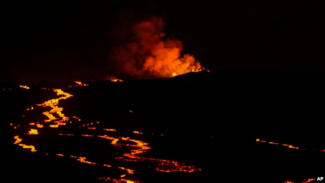 Lava flows at the Mauna Loa volcano near Hilo, Hawaii, Dec. 1, 2022.