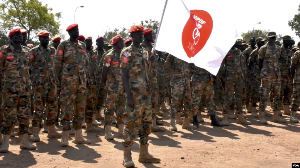 South Sudan soldiers at the Army headquarters in Juma prepare for deployment to the Democratic Republic of Congo, Dec. 28, 2022. (Sheila Ponnie/VOA)