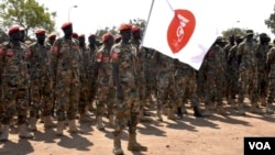 South Sudan soldiers at the Army headquarters in Juma prepare for deployment to the Democratic Republic of Congo, Dec. 28, 2022. (Sheila Ponnie/VOA)