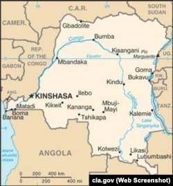 Democratic Republic of the Congo map showing major cities as well as parts of surrounding countries. (Map from cia.gov)