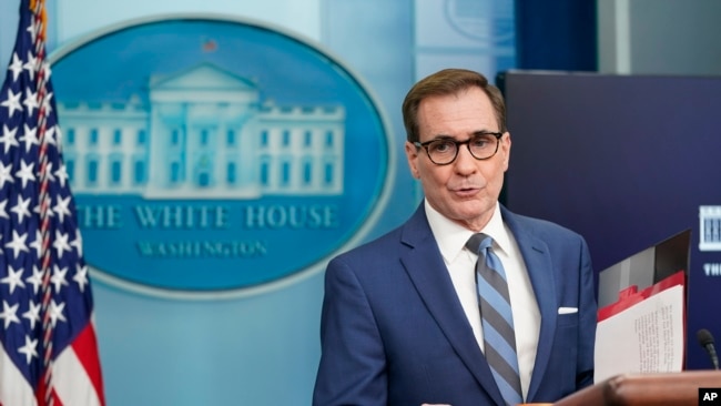 FILE - National Security Council spokesman John Kirby speaks during a press briefing at the White House, Nov. 28, 2022, in Washington.