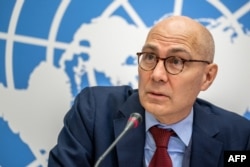 FILE - High Commissioner for Human Rights Volker Tuerk speaks at a press conference at the U.N. Offices in Geneva, Dec. 9, 2022.