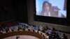 La representante especial sobre violencia sexual en los conflictos, Pramila Patten, habla desde una pantalla de video a los participantes en una reunión del Consejo de Seguridad de la ONU sobre la invasión rusa de Ucrania, Nueva York, el 6 de junio de 2022. 