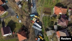 A roadblock is seen in Rudare, near the northern part of the ethnically-divided town of Mitrovica, Kosovo, Dec. 28, 2022.